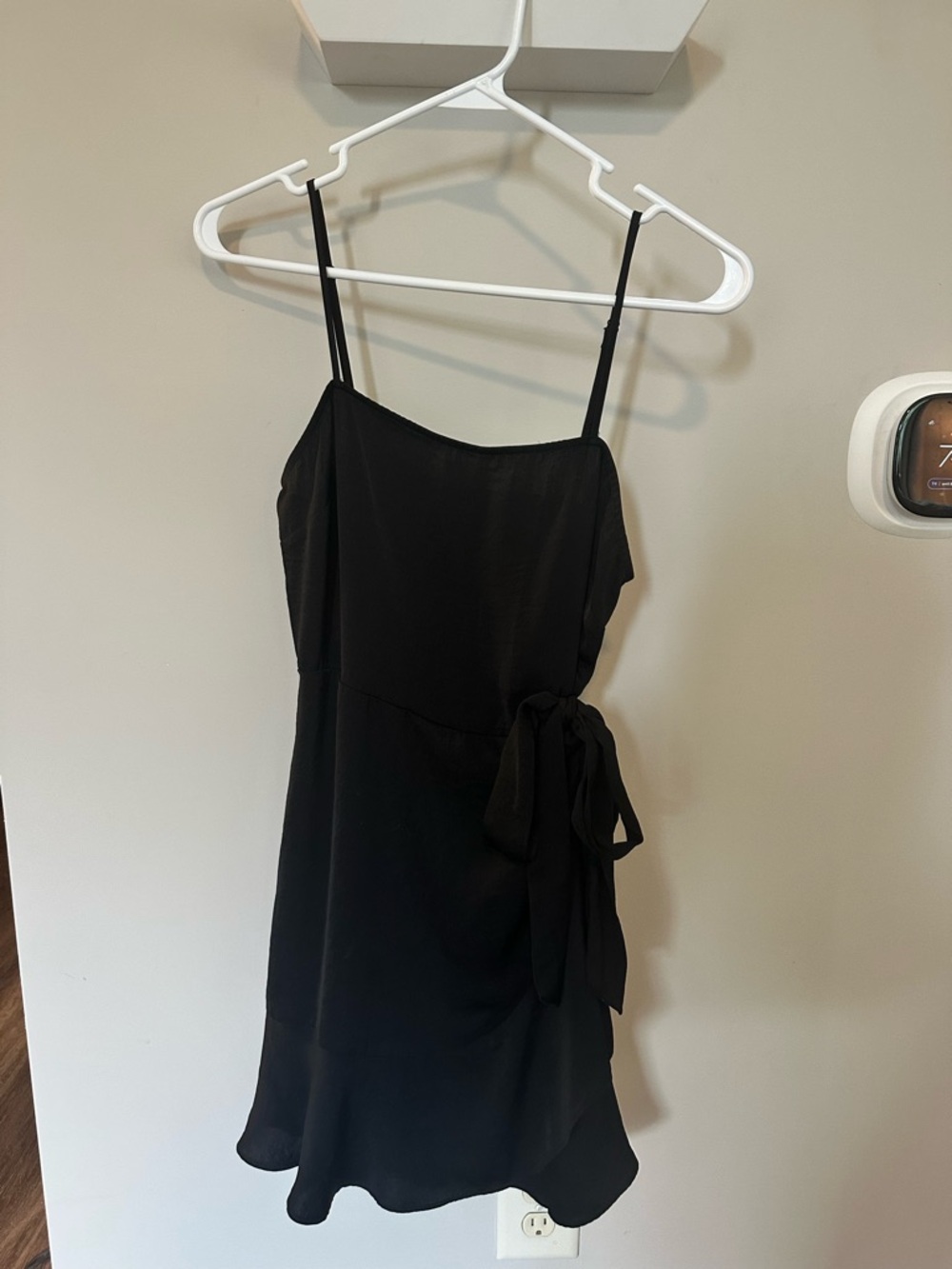 Express Black Spaghetti Strap Tie-Waist Mini Dress